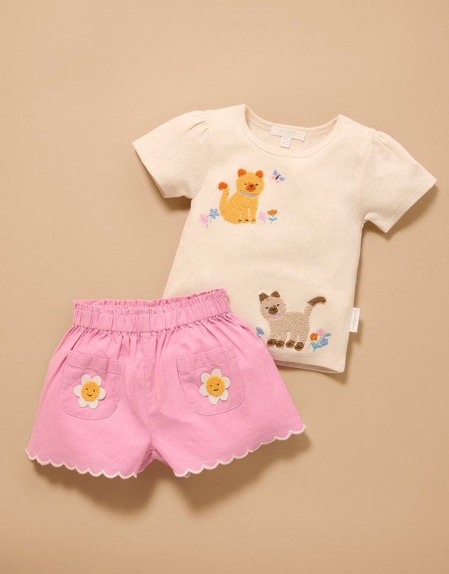 Purebaby - Scalloped Daisy Shorts-Kids-Babies