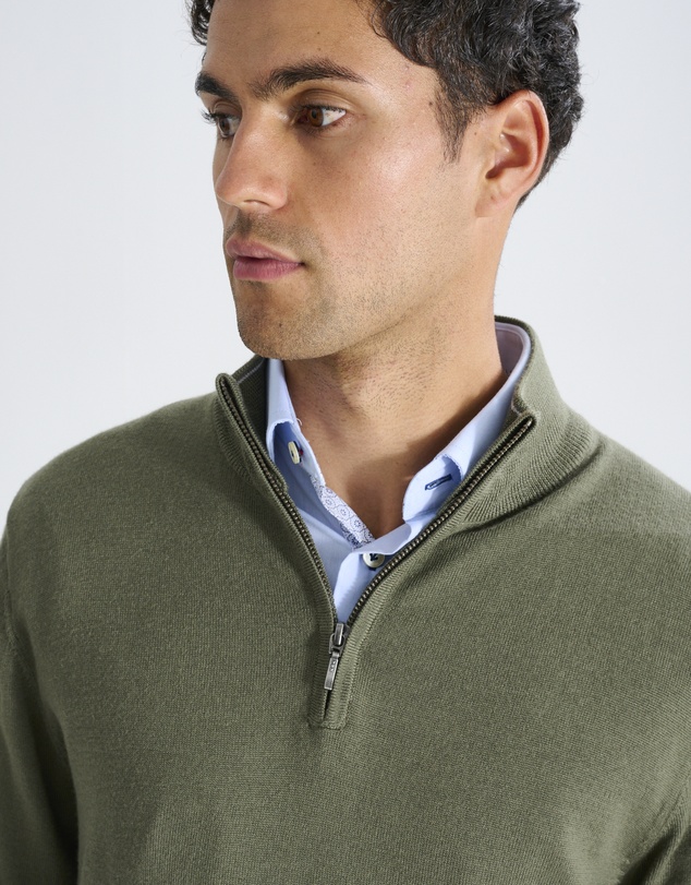 3 Wise Men - 3 Wise Men Harvey Zip Neck Merino Knit - Army Green