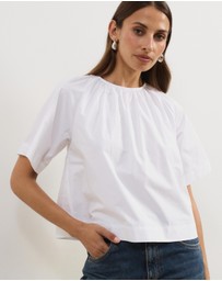 Atmos&Here - Tirsa Cotton Gathered Short Sleeve Top