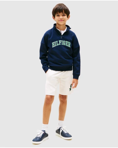 Tommy Hilfiger - Boys Logo Terry Quarter-Zip Sweatshirt - Teens