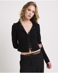 Neon Hart - Rib Snap Front Long Sleeve Top