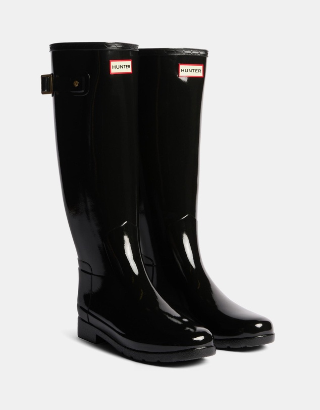 Hunter - Refined Gold Trim Tall Gloss Boots - Women's