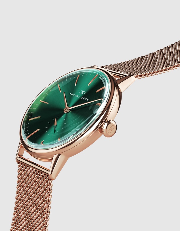 August Berg - Serenity 40mm Rose Gold Plated Mesh Watch