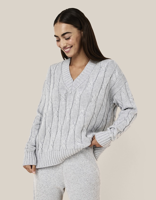Papinelle - Cotton Cashmere Cable V- Neck Jumper