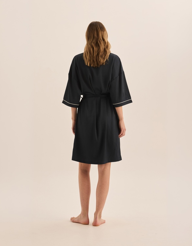 Gingerlilly - Lacey Navy Satin Robe