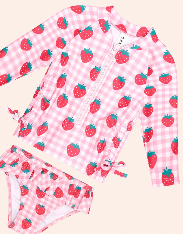 Huxbaby - 2-Piece Strawberry Check Swim Set - Babies-Teens