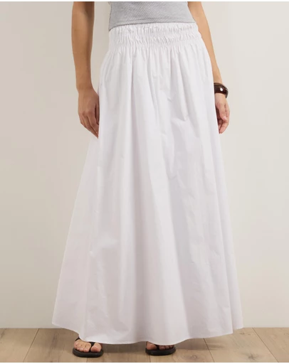 Atmos&Here - Blaire Cotton Poplin Maxi Skirt with Shirred Waist