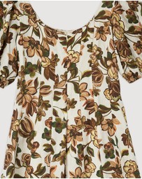 Revibe - Repaired AERE Paloma Linen Puff Sleeve Midi Dress - AU 10