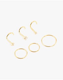 Lovisa - Gold Plated Surgical Steel Cubic Zirconia Nose Stud & Rings 6-Pack