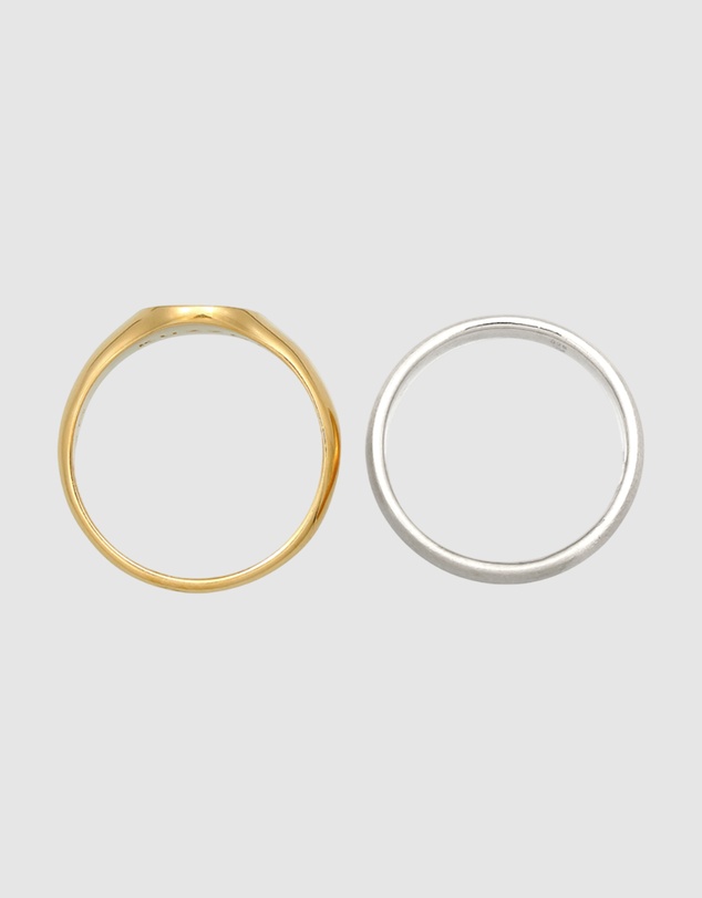 Kuzzoi - ICONIC EXCLUSIVE - Classic Band and Signet Ring Set in 925 Sterling Silver