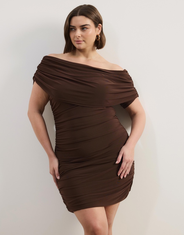 Atmos&Here Curvy - Millie Off Shoulder Mesh Mini Dress