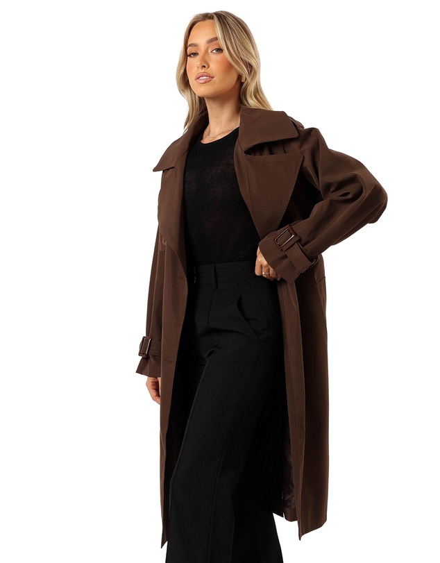 Petal & Pup - Billy Button Front Trench Coat - Chocolate Brown