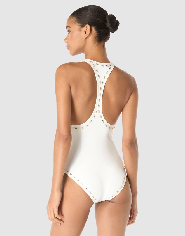 Michael Kors - Gold Studded Padded Cup One-Piece Racerback Swimsuit