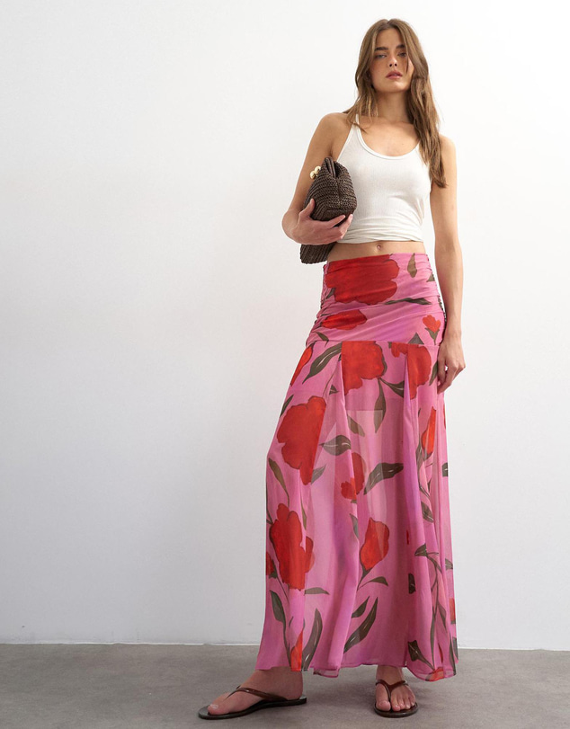 TOPSHOP - Skyler Floral Drop Waist Skirt Woven