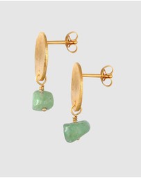 Elli Jewelry - Earrings Ear Hanger Platelet Pendant Vintage Hammered with Aventurine in 925 Sterling Silver gold plated