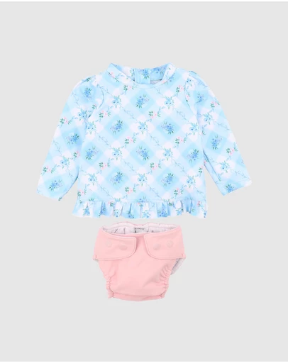 Minihaha - Frankie LS Rash Aqua Nappy Set - Babies