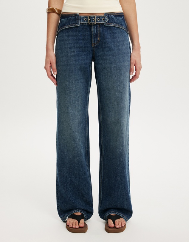 Cotton On - Belted Low Rise Straight Jeans