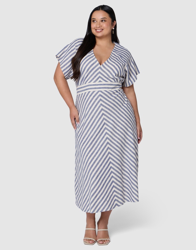 Something 4 Olivia - Allegra Linen Stripe Midi Dress