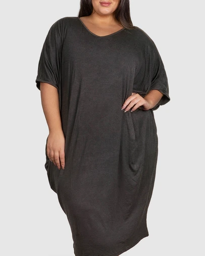 B Free Intimate Apparel - Plus Size Bamboo V Neck Draped Dress