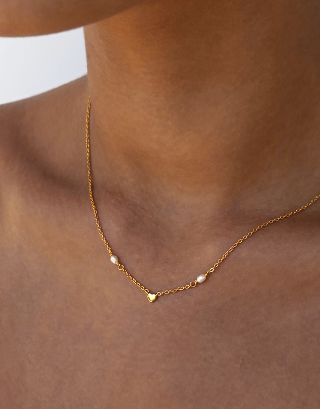 SAINT VALENTINE - Heart & Pearl Necklace - Gold