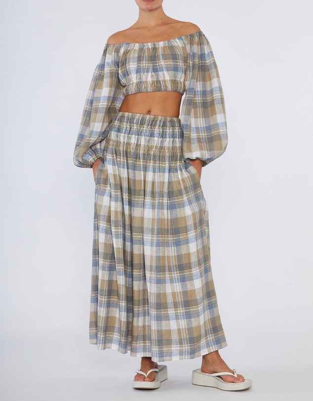 Amelius - Allegra Linen Plaid Crop Top