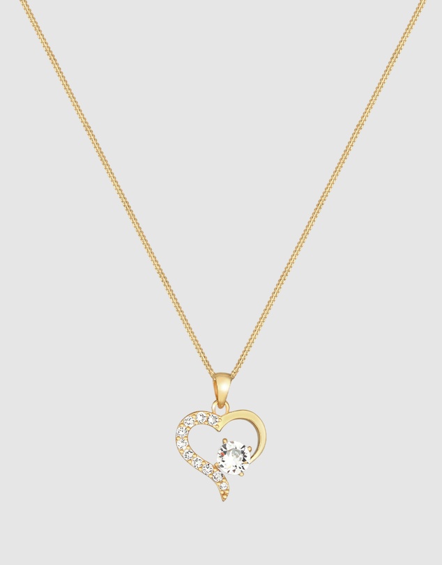 Elli Jewelry - Necklace Heart Pendant Sparkling Love with Crystals in 925 Sterling Silver Gold Plated