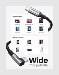 Ugreen - UGREEN 90 Degree Angle USB-C Male to USB-C Male 100W Braided Cable 1m