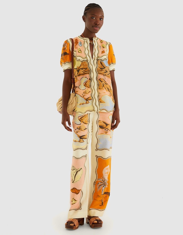 Farm Rio - Rio Souvenir Mixed Scarves Short Sleeve Blouse