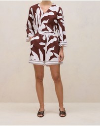 Trenery - Wakame Border Stripe Relaxed Short in Espresso