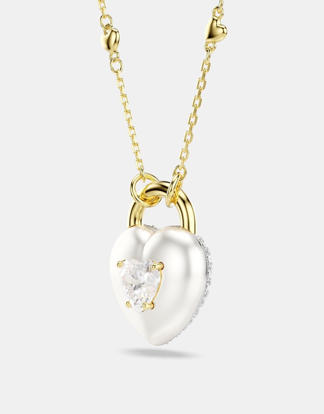 Swarovski - Idyllia pendant, Mixed cuts, Heart, White, Gold-tone plated