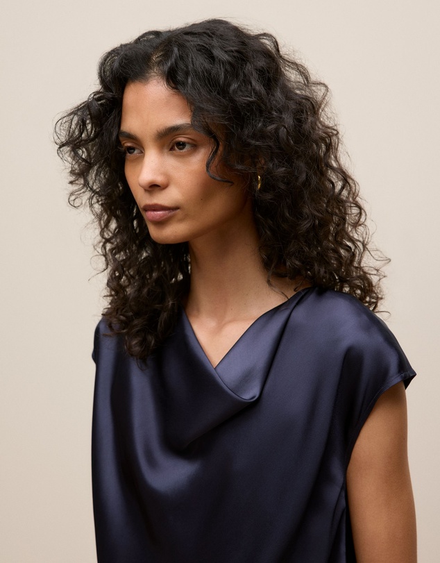 Trenery - Satin Cowl Neck Blouse in Night Sky