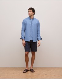 Trenery - Cotton Jacquard Stripe T-shirt in Dusty Blue