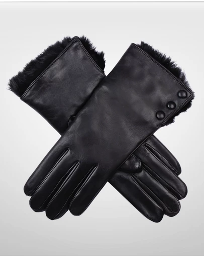 DENTS - Sophie Leather Gloves with Fur Cuffs Wool Lined