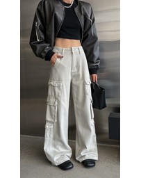 Glamorous - Cargo style high-waisted pocket wide-leg jeans