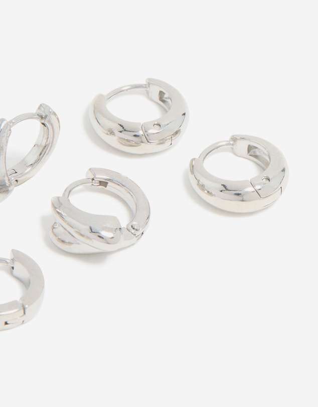 Lovisa - Waterproof Stainless Steel Chunky Huggie Earrings 3-Pack