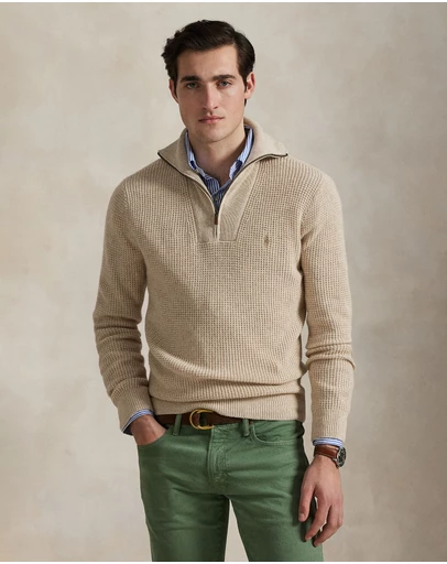 Polo Ralph Lauren - Waffle Wool-Cotton Quarter-Zip Sweater