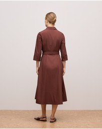 Trenery - Cotton Poplin Cuff Detail Shirt Dress in Espresso