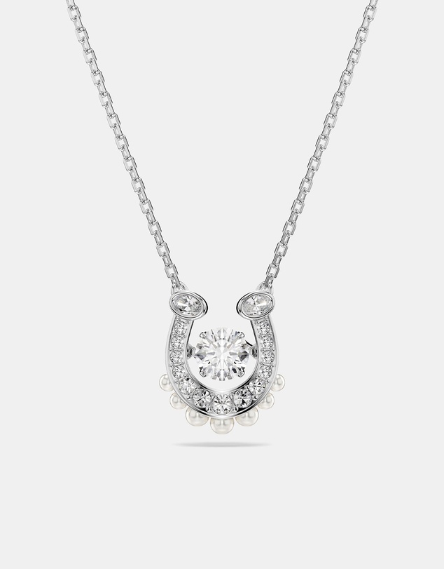 Swarovski - Symbolica pendant, Crystal pearl, Round cut, Pav, Horseshoe, White, Rhodium plated