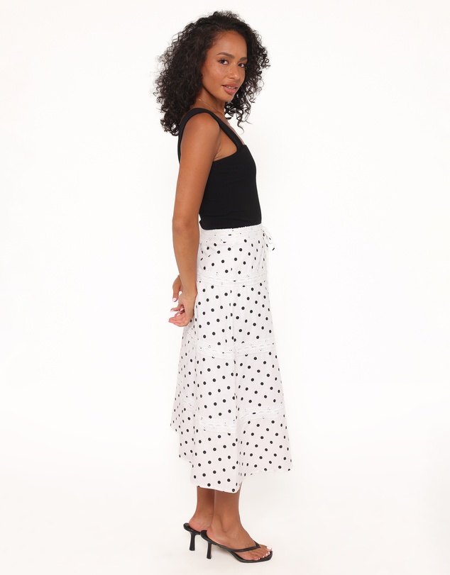 Petal & Pup - Lucia Tiered Midi Skirt - White Polka Dot