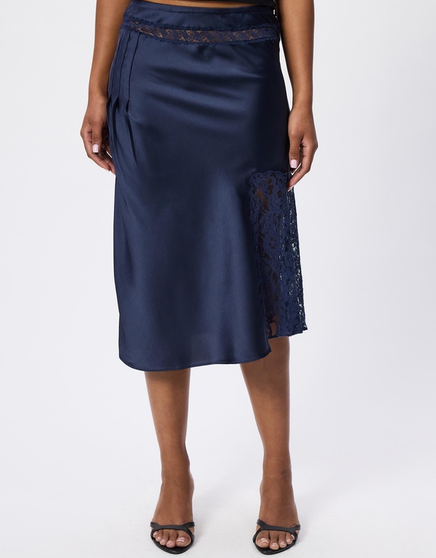Damson Madder - Elea Satin And Lace Midi Skirt