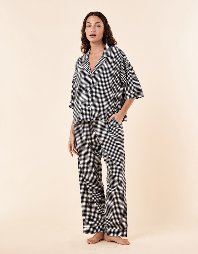 Papinelle - Seersucker Gingham Short Sleeve Shirt and Full Length Pant PJ