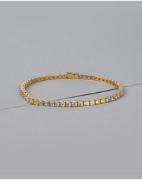 Wanderlust + Co - Pave 14K Gold Vermeil Rainbow Tennis Bracelet