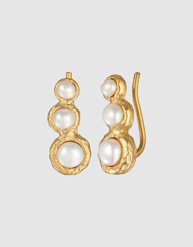 Elli Jewelry - Earrings Earclimber Baroque with Freshwater Pearls in 925 Sterling Silver Gold Plated
