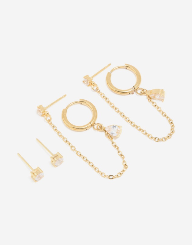Lovisa - Waterproof Gold Plated Stainless Steel Cubic Zirconia Ear Stacking Pack