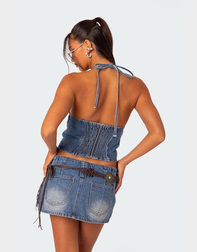 EDIKTED - Wanona Denim Halter Top