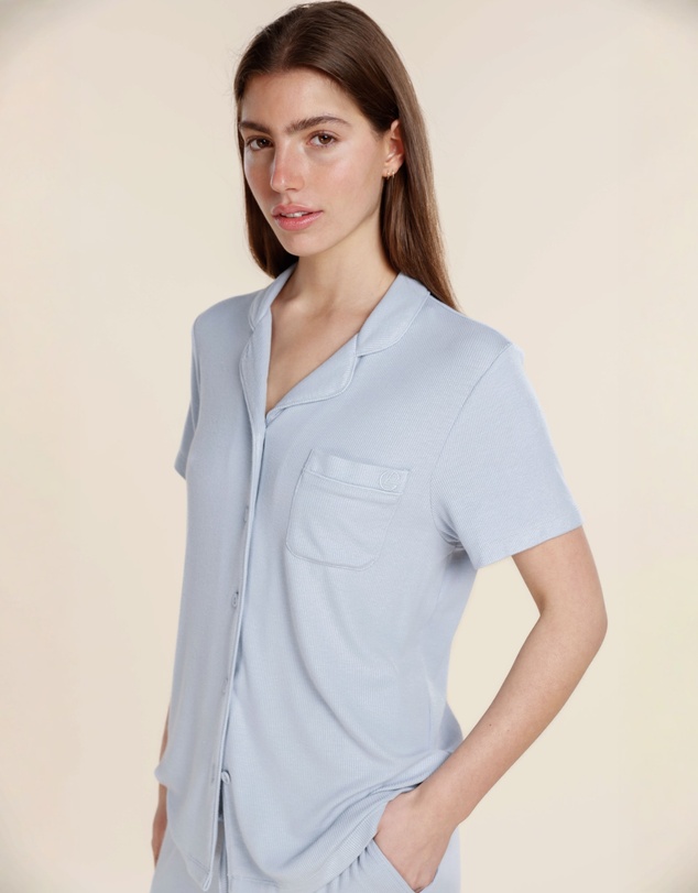 Gingerlilly - Lyon Ribbed Short Sleeve Button Up Top