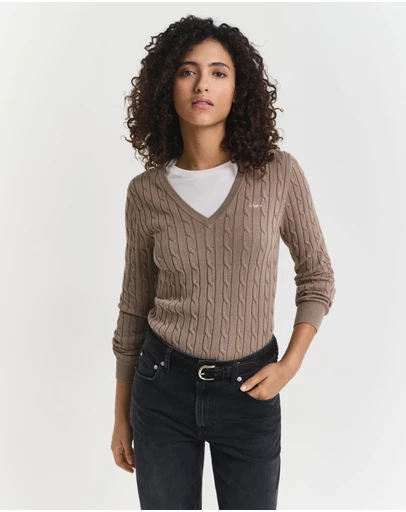 Gant - Stretch Cotton Cable V-Neck Knit