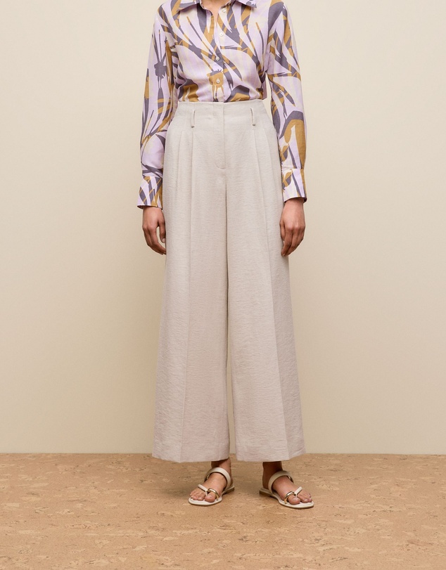 Trenery - Linen Blend Double Pleat Pant in Stone