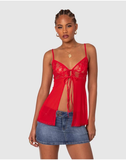 EDIKTED - Mimosa Sheer Lace Long Tank Top