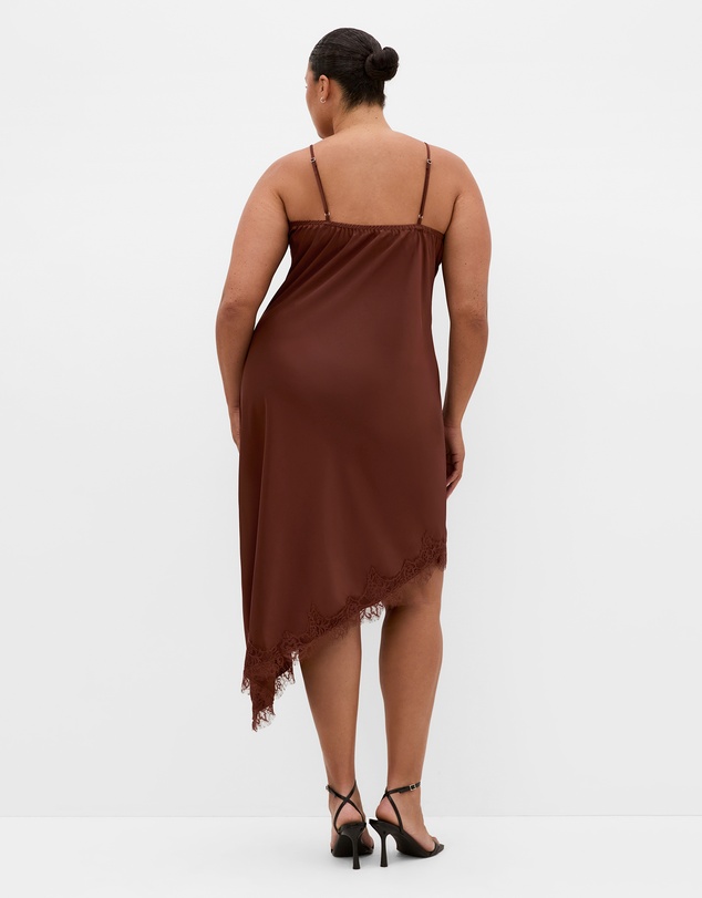 City Chic - Plus size Lace Trim Asymmetrical Hem Dress - light espresso